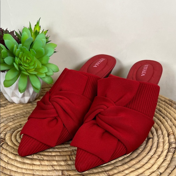 Vivaia Shoes - NWOT Vivaia Pointed Toe Yaffa Wedge Mule Sandals Red